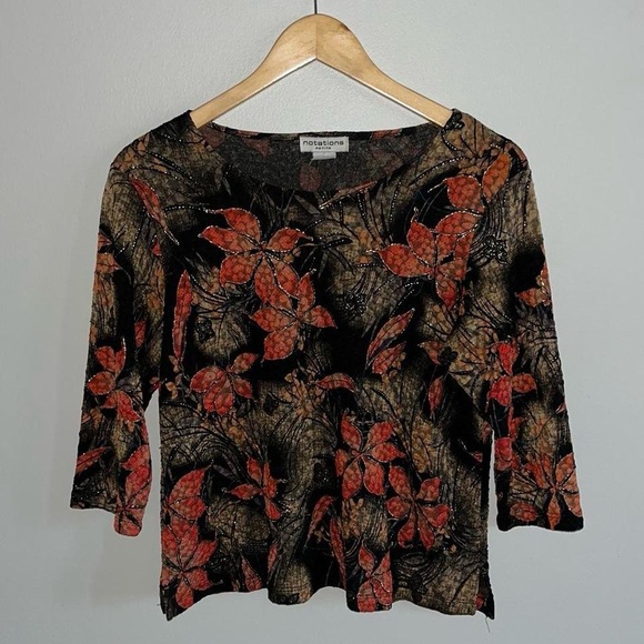 Y2K Notations Floral Glitter Half Sleeve Top - Picture 1 of 8